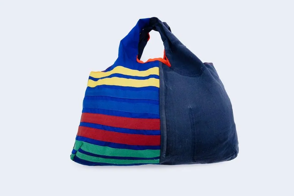 Upcycled striped tote bag
