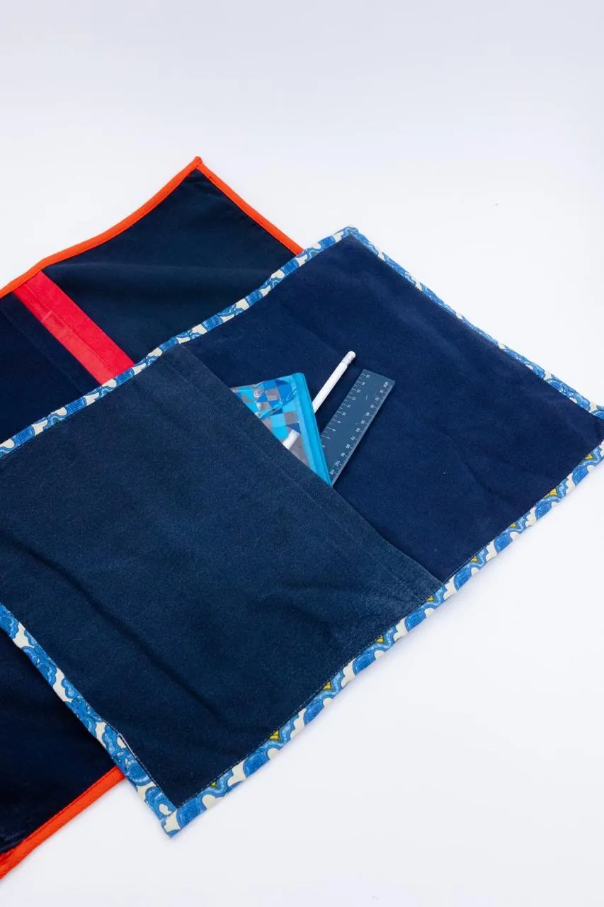 Upcycled document folder with pen and card pockets