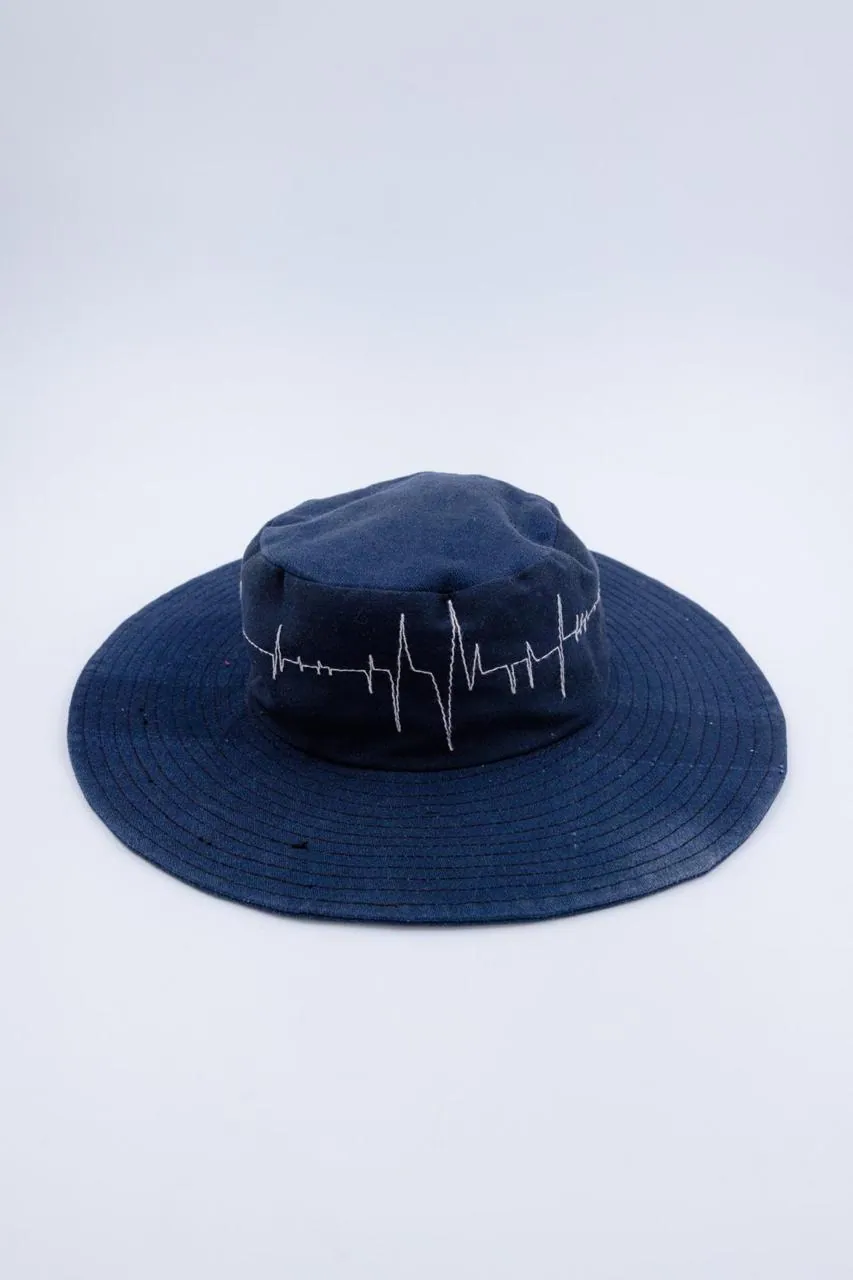 Navy bucket hat with heartbeat embroidery