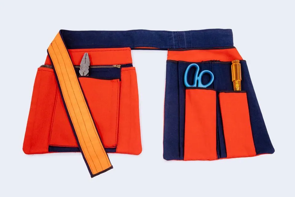 Upcycled tool belt with pockets for hand tools